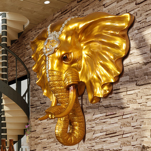 欧式家居招财大象头壁挂酒吧客厅 KTV玄关背景挂件墙面动物装饰品