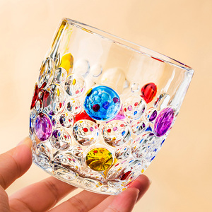 创意欧式彩绘浮雕泡泡玻璃杯夏季冰镇饮料果汁杯洋酒威士忌啤酒杯