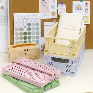 韩国ins奶油色可折叠收纳筐 创意桌面文具玩具手账胶带整理收纳盒