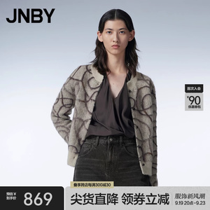 【花式纱】JNBY/江南布衣印花针织衫女绒感马海毛开襟毛衫珠片绣