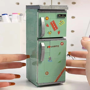 哲高中国场景积木模型复古电视机冰箱益智拼装玩具送女孩生日礼物