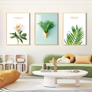客厅装饰画现代简约三联画温馨花卉绿植沙发背景墙挂画时尚壁画