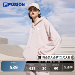 FILA FUSION斐乐潮牌男女同款卫衣秋冬季加绒保暖连帽情侣套头衫