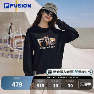 FILA FUSION斐乐潮牌女子针织套头衫2024春新款时尚休闲字母卫衣