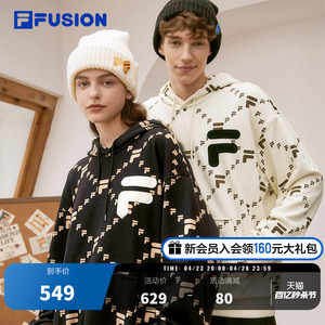 FILA FUSION斐乐潮牌情侣老花卫衣男女时尚套头衫宽松休闲上衣