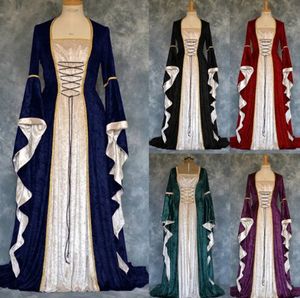 复古中世纪欧洲宫廷长裙金丝绒喇叭袖款万圣节魔法师cos服表演服