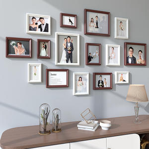 实木相框挂墙组合洗照片定制画框结婚照照片墙装饰墙来图定做摆台