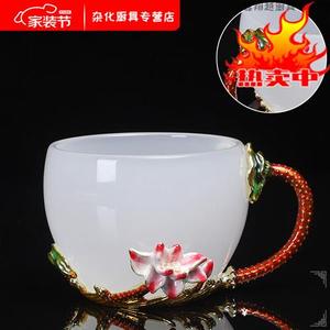 越屏珐琅彩手把茶水杯女创意花茶杯用茶杯泡茶琉璃茶杯子水晶玻璃