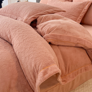 A类加厚牛奶绒珊瑚绒床上四件套冬季床品法兰绒被套床单双面加绒