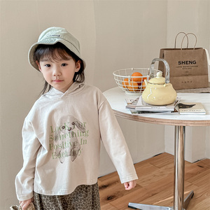 儿童连帽衫卫衣2024春季新款韩版男女宝宝卡通兔子印花长袖T恤衫