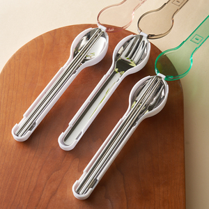 肆月不锈钢便携餐具盒筷子勺子叉子套装收纳盒西餐餐具刀叉勺全套
