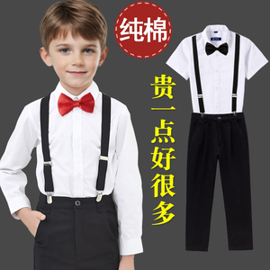 六一儿童演出服男童表演服装钢琴白衬衫黑色西裤生日花童礼服套装