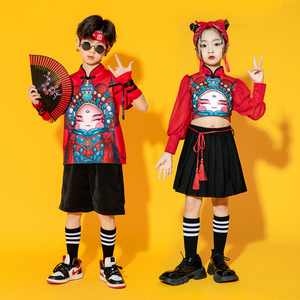 儿童中国风模特走秀潮服六一小学生男女童爵士舞街舞啦啦队演出服