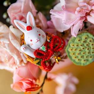 现货日本进口濑户烧药师窑锦彩和服兔子汽车摆件日式和风生日结婚