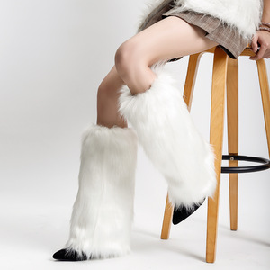 仿皮草靴套毛毛短款袜套时髦保暖毛绒腿套女款冬季百搭狐狸毛鞋套