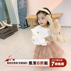 奶萌公主刺绣小熊娃娃领可爱韩版儿童春装质感女童衬衣宝宝白衬衫
