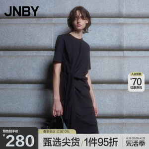 JNBY/江南布衣outlets春夏纯色短袖连衣裙女圆领腰部系带设计显瘦