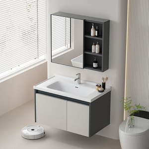 不锈钢浴室柜组合蜂窝铝卫生间太空铝智能镜柜洗手洗脸一体陶瓷盆
