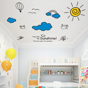创意房顶装饰儿童房间天花板顶部墙贴纸自粘卧室屋顶翻新墙纸贴画