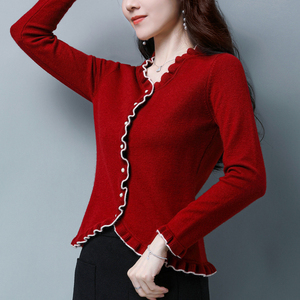 2024春季新款女装短款小开衫羊毛衫女100纯羊绒时尚洋气红色毛衣