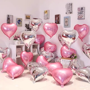 七夕情人节爱心铝膜粉红色心形气球飘空订婚房浪漫布置结求婚装饰