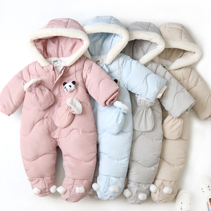 欧美风熊猫造型宝宝长袖加绒加厚爬服宝宝连体衣男女童哈衣冬季