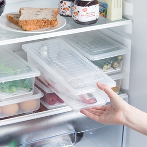 日式冰箱收纳盒鱼盒肉冷冻冷藏厨房塑料沥水保鲜盒长方形带盖储物