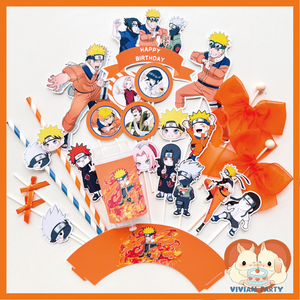 橙色忍者火影鸣人甜品台装饰插件推推乐贴纸蛋糕主题生日布置插牌