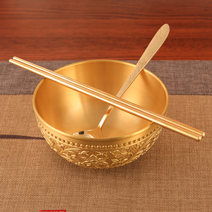 纯铜加厚黄铜碗筷子勺子纯手工雕花家用铜餐具套装送礼精致礼盒装