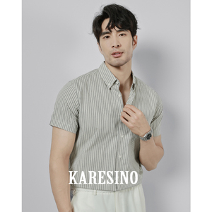 KARESINO夏季男士商务雅痞高级感条纹衬衣正装休闲时尚短袖衬衫男