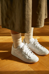 Beeff男女情侣 米白色 夏季复古薄款有机棉长袜 无骨堆堆袜堆叠袜