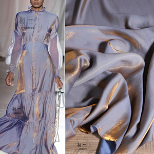 聚酯纤维/双色灰蓝渐变金色 创意顺滑礼服衬衫服装设计师布料