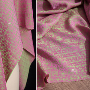 粉色绿格棋盘双面提花布料中国风旗袍汉服连衣裙子服装设计师面料