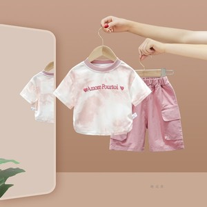 女童套装2024夏季新款儿童洋气时髦女宝宝短袖7分裤两件套夏季潮1