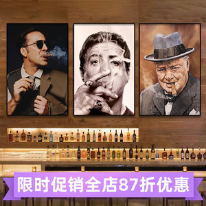 丘吉尔雪茄画工业风美式复古海报酒庄酒吧墙面装饰画雪茄吧挂画