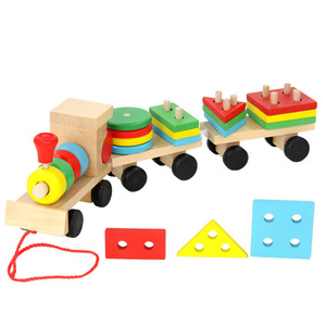 拖拉三节形状配对小火车木制拆装螺母组合早教益智玩具