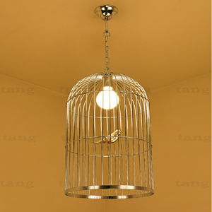 创意中式鸟笼吊灯火锅餐饮装饰网红个性现代简约过道羊皮灯具金色