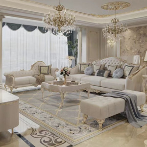 法式宫廷轻奢布艺多人玫瑰沙发欧式雕花新古典实木客厅组合家具
