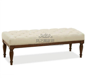 美式乡村床边凳 法式复古卧室床尾凳 客厅沙发凳 实木布艺长凳D10