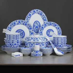 景德镇官方陶瓷餐具套装家用中式釉上青花瓷碗盘组合送礼家居瓷器