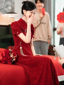 新中式改良旗袍敬酒服2024新款高级感新娘结婚回门订婚礼服裙高端