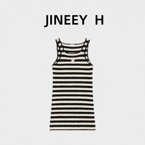 【JINEEY H】现货！凯旋门刺绣条纹花边针织裙无袖减龄连衣裙女
