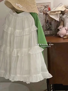 波拉bora韩国童装女童白色仙女裙2024春夏季女孩半裙甜美气质裙子