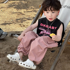 男童夏装套装2024新款韩版儿童帅气时髦无袖背心男孩工装裤两件套