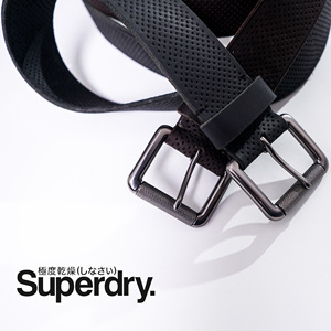 英国Superdry极度干燥新款男士宽版针扣透气真皮腰带皮带现货