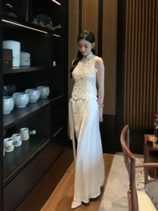 夏装搭配一整套新中式国风气质女神范白色无袖上衣半身裙两件套装