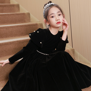 黑色晚礼服女童主持人轻奢小众高端公主裙钢琴演奏演出服7八9岁10
