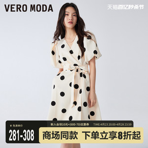 Vero Moda法式高级连衣裙2023秋冬新款优雅气质甜美高腰显瘦波点