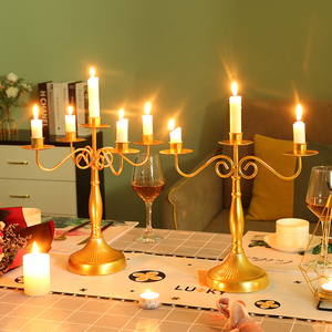 法式复古烛台摆件高级感家用铁艺底座浪漫烛光晚餐道具蜡烛台座