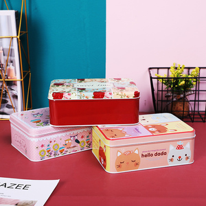 小铁盒长方形桌面饰品化妆品卡片储物盒子饼干糖果零食铁皮收纳盒